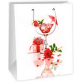 Ditipo Geschenk Papiertüte 18 x 10 x 22,7 cm weißes Glas, Geschenk, Rose
