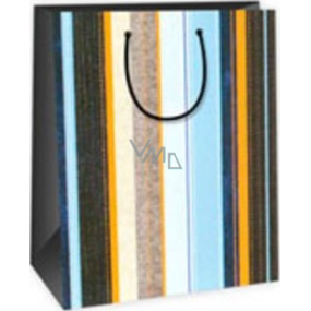 Ditipo Geschenk Papiertüte 26,4 x 13,6 x 32,7 cm blau-braun orange vertikale Streifen DAB