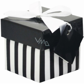 Angel Folding Geschenkbox mit Band 05 Schwarz-Weiß-Streifen 7 x 7 x 7 cm