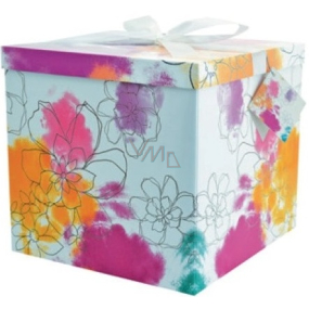 Angel Folding Geschenkbox mit Band Bunte Blumen 25 x 25 x 14,5 cm