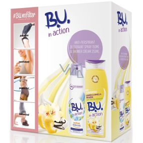 BU In Action Active Release Antitranspirant Deodorant Spray für Frauen 150 ml + In Action Lemon & Vanilla Mousse 250 ml Duschgel, Kosmetikset