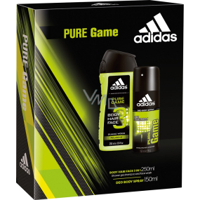 Adidas Pure Game Deodorant Spray für Männer 150 ml + 3 in 1 Duschgel für Körper, Gesicht und Haare 250 ml, Kosmetikset