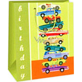 Ditipo Geschenk Papiertüte 26,4 x 13,7 x 32,4 cm grüne Autos AB