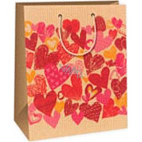Ditipo Geschenk Papiertüte 26,4 x 13,7 x 32,4 cm beige Herzen