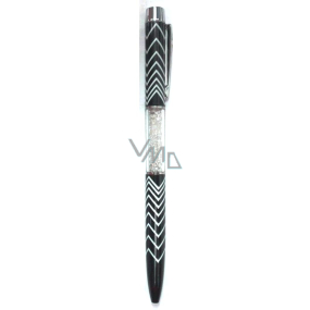 Albi Kugelschreiber mit Kristallen Geometrisches Muster schwarz und weiß 14 cm
