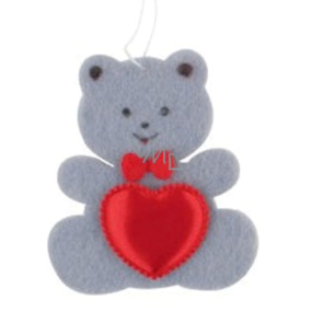 Filz Teddybär mit grauem Herz zum Aufhängen 6,5 cm