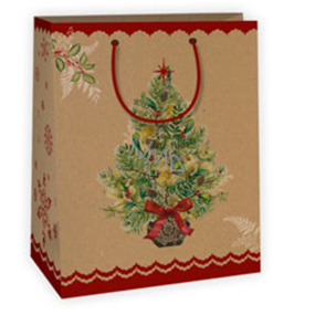 Ditipo Kraft Geschenktüte 18 x 8 x 24 cm beige mit Weihnachtsbaum