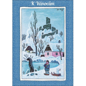 Albi Spielkarte für Umschlag Für Weihnachtsjungen mit Schlitten Weiße Weihnachten Helena Vondráčková 14,8 x 21 cm