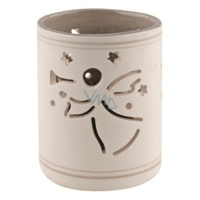 Keramikkerzenhalter weißgrau mit einem Engel 9 cm