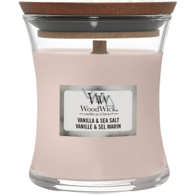 WoodWick Vanille & Meersalz - Duftkerze mit Vanille und Meersalz mit Holzdocht und Deckelglas klein 85 g