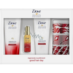 Dove Advanced Haarshampoo 250 ml + Spülung 250 ml + Ölserum 50 ml + Dose mit Gummibändern, Brötchenpolster und Pinzette, Kosmetikset