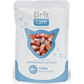 Brit Care Thunfischtaschen-Alleinfutter für Katzen, Fleischstücke mit Thunfischgeschmack 80 g