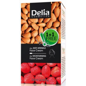 Delia Cosmetics Fruit Fantasy Mandel Regenerierende Anti-Falten-Tagescreme 50 ml + Cremige Erdbeer-Feuchtigkeits-Tagescreme für Mischhaut und fettige Haut 50 ml, Duopack
