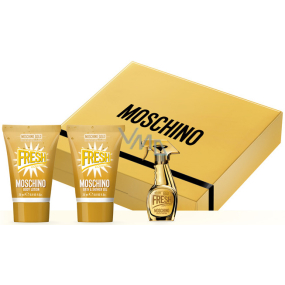 Moschino Fresh Gold parfümiertes Wasser 5 ml + Körperlotion 25 ml + Duschgel 25 ml, Geschenkset