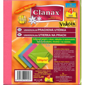 Clanax Universal Staubtuch Viskose 35 x 38 cm 125 g / m2 4 Stück