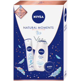 Nivea Natural Moments Creme Weiches Duschgel 250 ml + Fresh Natural Deodorant Spray für Frauen 150 ml + Creme 30 ml, Kosmetikset
