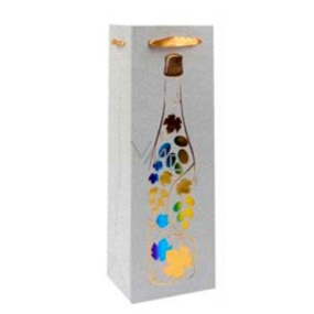 Ditipo Geschenk Papiertüte für Flasche Glitter 12 x 35 x 9 cm Silber, Flasche, farbige Trauben