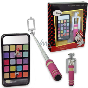 Disney Minnie Make-up Telefon & Selfie Stick Make-up-Palette mit cremefarbenen Lidschatten, Lipgloss und 2 g Spiegel + rosa Selfie-Stick für Kinder, Kosmetikset