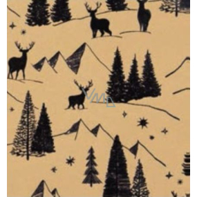 Zöwie Geschenkpapier 70 x 150 cm Weihnachten Luxus Scandi mit geprägten goldschwarzen Bäumen mit Hirschen