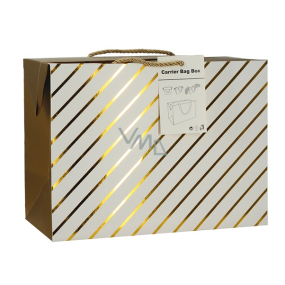 Geschenk Papiertüte Box 23 x 16 x 11 cm abschließbar, mit goldenen Streifen