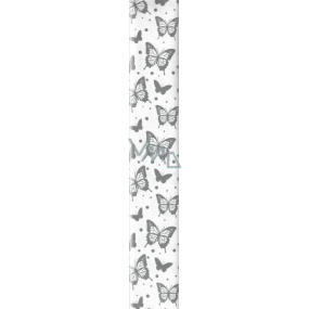 Ditipo Geschenkpapier 70 x 200 cm weiß mit silbernen Schmetterlingen