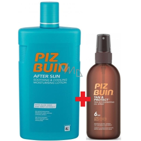 Piz Buin Tan & Protect SPF6 Schutzöl beschleunigt den Bräunungsprozess 150 ml Spray + After Sun Beruhigend & kühlend nach Sonnencreme mit Aloe Vera, spendet Feuchtigkeit und kühlt ab, reduziert Rötungen durch UV-Strahlung 400 ml, Duopack