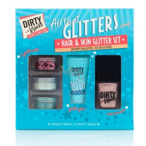 Dirty Works All That Glitters Glitzertasse 3 x 0,8 g + Glitzerkleber 10 ml + Nagellack 10 ml, Kosmetikset