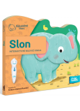 Albi Magic liest interaktives Minibook mit einem ausgeschnittenen Elefanten ab 2 Jahren