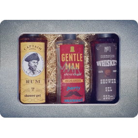 Bohemia Gifts Gentleman Duschgel für Männer 250 ml + Whisky Duschgel für Männer 250 ml + Rum Duschgel für Männer 250 ml, Blechdose Kosmetikset