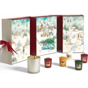 Yankee Candle Adventskalender Buch Teelicht 12 Stück + Votivkerze 12 Stück + Kerzenhalter, Weihnachtsgeschenkset