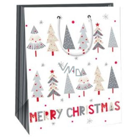 Ditipo Geschenk Papiertüte 26,4 x 13,6 x 32,7 cm weiße Bäume Frohe Weihnachten AB