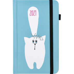 Albi Diary 2021 Tasche mit Gummiband Blau mit Katze 9,5 cm x 15 cm x 1,3 cm