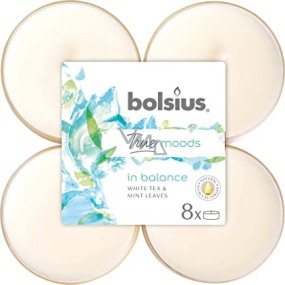 Bolsius True Moods In Balance Weißer Tee & Minzblätter - Weißer Tee und Minzblätter Maxi-Teelichter 8 Stück, Brenndauer 8 Stunden