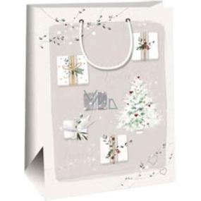 Ditipo Geschenkpapiertüte 27 x 12 x 37 cm Kraft Weihnachten weiß-grau - weiße Geschenke, Baum