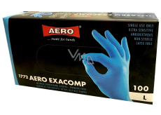 Aero Exacomp Hygienische Einmalhandschuhe aus Nitril antiallergen puderfrei, Größe L, Karton 100 Stück blau