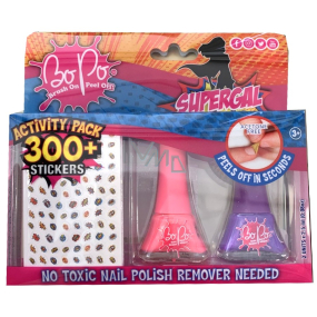 Bo-Po Supergal Peeling Nagellack lila 2,5 ml + Peeling Nagellack rosa 2,5 ml + Nagelsticker, Kosmetikset für Kinder