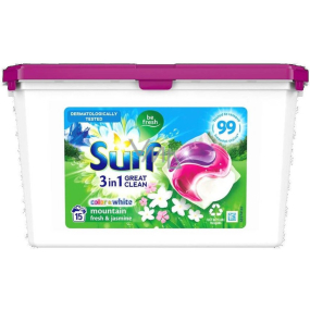 Surf Mountain Fresh & Jasmin Gelkapseln zum Waschen von farbiger und weißer Wäsche 15 Dosen 318 g