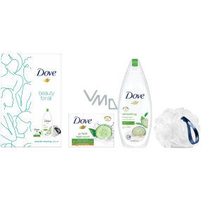 Dove Beauty For All Fresh Refreshing Duschgel 250 ml + Go Fresh Toilettenseife 100 g + Waschschwamm, Kosmetikset für Frauen