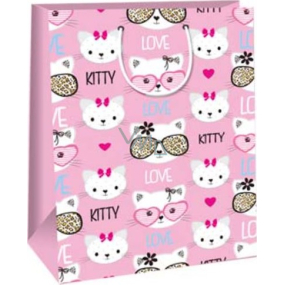 Ditipo Papier Geschenktüte 32,4 x 44,5 x 10,2 cm Rosa - Kitty, Katzenköpfe