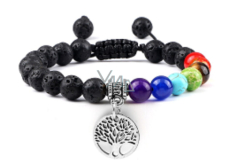 Chakra-Armband Tree of Life + Lava schwarz, handgestrickt, verstellbare Größe, 8 mm Kugel, geboren von den vier Elementen