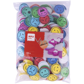 Apli Smileys Schaumstoff selbstklebend Mix aus Farben und Motiven 500 Stück, Beutel