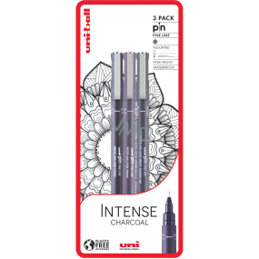 Uni Pin Intense Charcoal Zeichenstift-Set mit Spezialtinte 0,1/0,5 mm/Pinsel Dunkelgrau 3 Stück