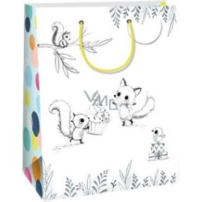 Ditipo Geschenkpapierbeutel 22 x 10 x 29 cm Kreativ weiß - Fuchs und Eichhörnchen