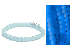 Jade Luminois Light Phosphoreszierend, blaues Leuchten im Dunkeln, Armband elastisch Naturstein, Perle 6 mm / 16 - 17 cm
