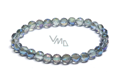 Kristall Aqua aura blau facettiert semi-metallisch, Armband elastisch Naturstein, Perle 6 mm / 16 - 17 cm, Stein Steine