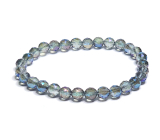 Kristall Aqua aura blau facettiert semi-metallisch, Armband elastisch Naturstein, Perle 6 mm / 16 - 17 cm, Stein Steine