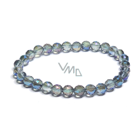 Kristall Aqua aura blau facettiert semi-metallisch, Armband elastisch Naturstein, Perle 6 mm / 16 - 17 cm, Stein Steine