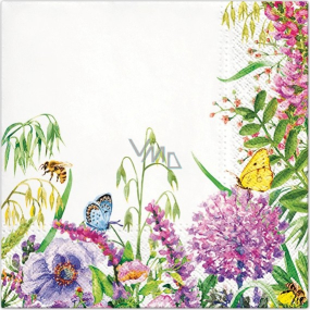 Papierservietten 3 Lagen 33 x 33 cm 20 Stück Lila Blumen, Schmetterlinge und Bienen