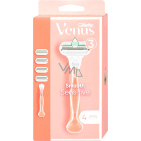 Gillette Venus Smooth Sensitive Rasierer mit 3 Klingen + 4 Ersatzköpfe für Frauen