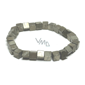 Pyrit-Armband elastisch natürlich, Würfel 6 mm / 16-17 cm, Meister des Selbstvertrauens und der Fülle